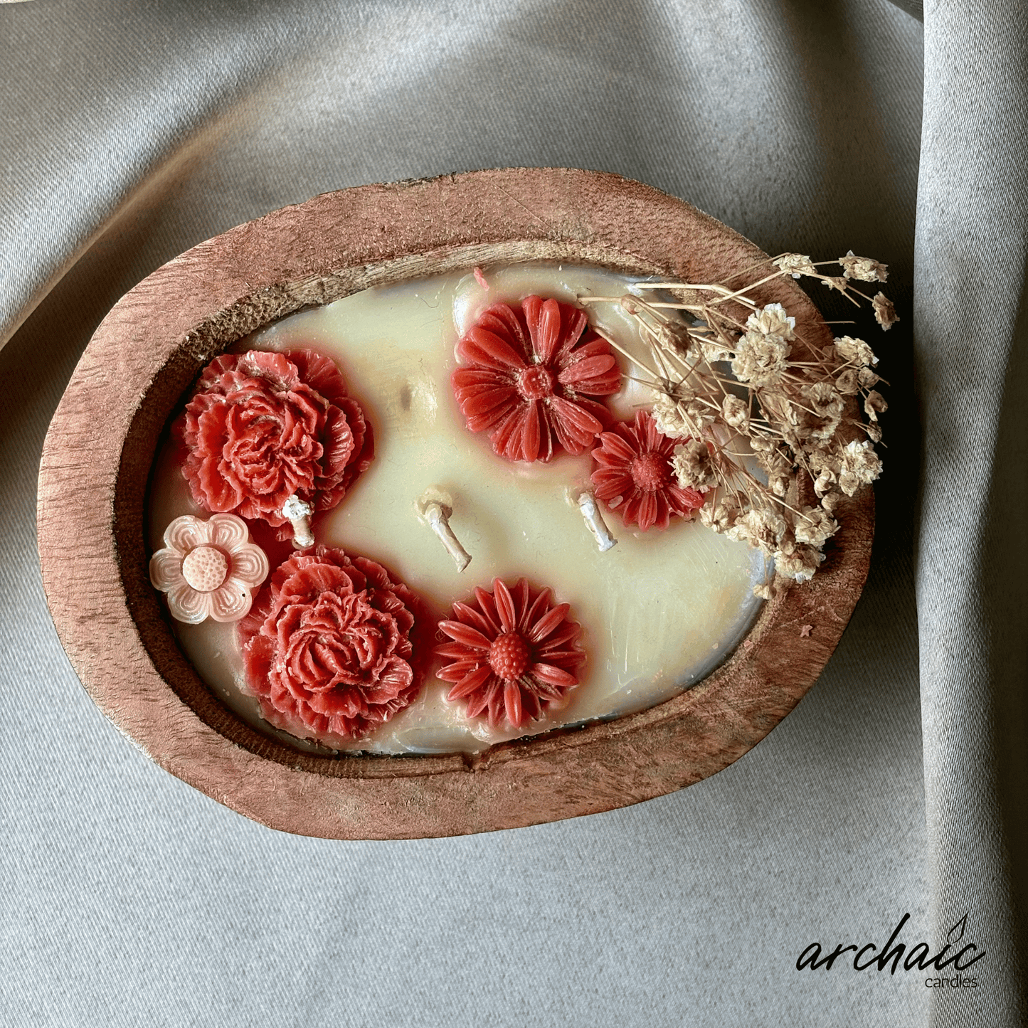 Wooden Small Boat Peach Flower Candle | Peach Drift| Pure Soy wax candle|