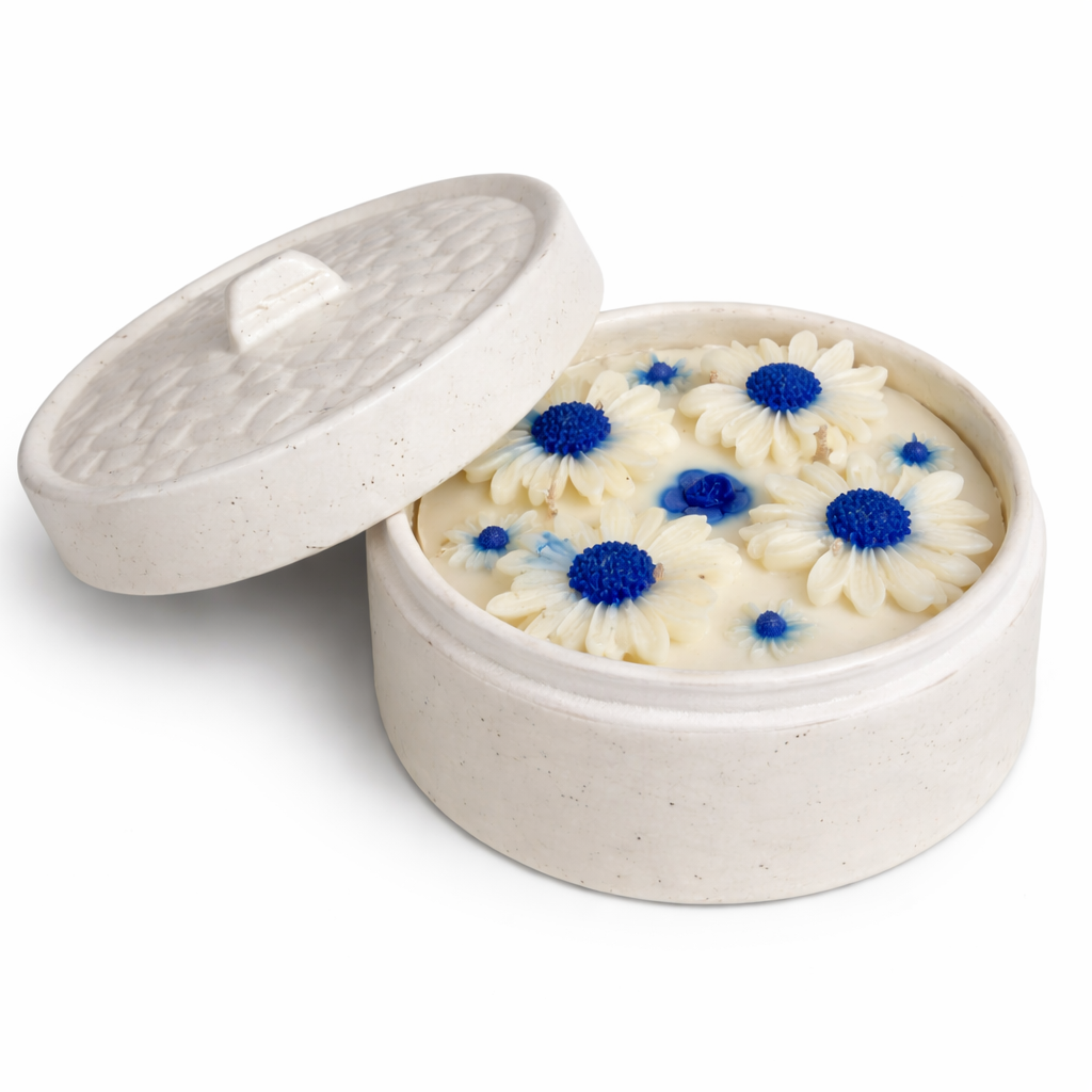 Blue Daisy Calm – Ceramic Vessel Soy Wax Candle | Archaic
