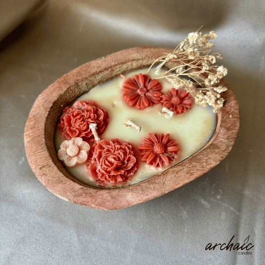 Wooden Small Boat Peach Flower Candle | Peach Drift| Pure Soy wax candle|