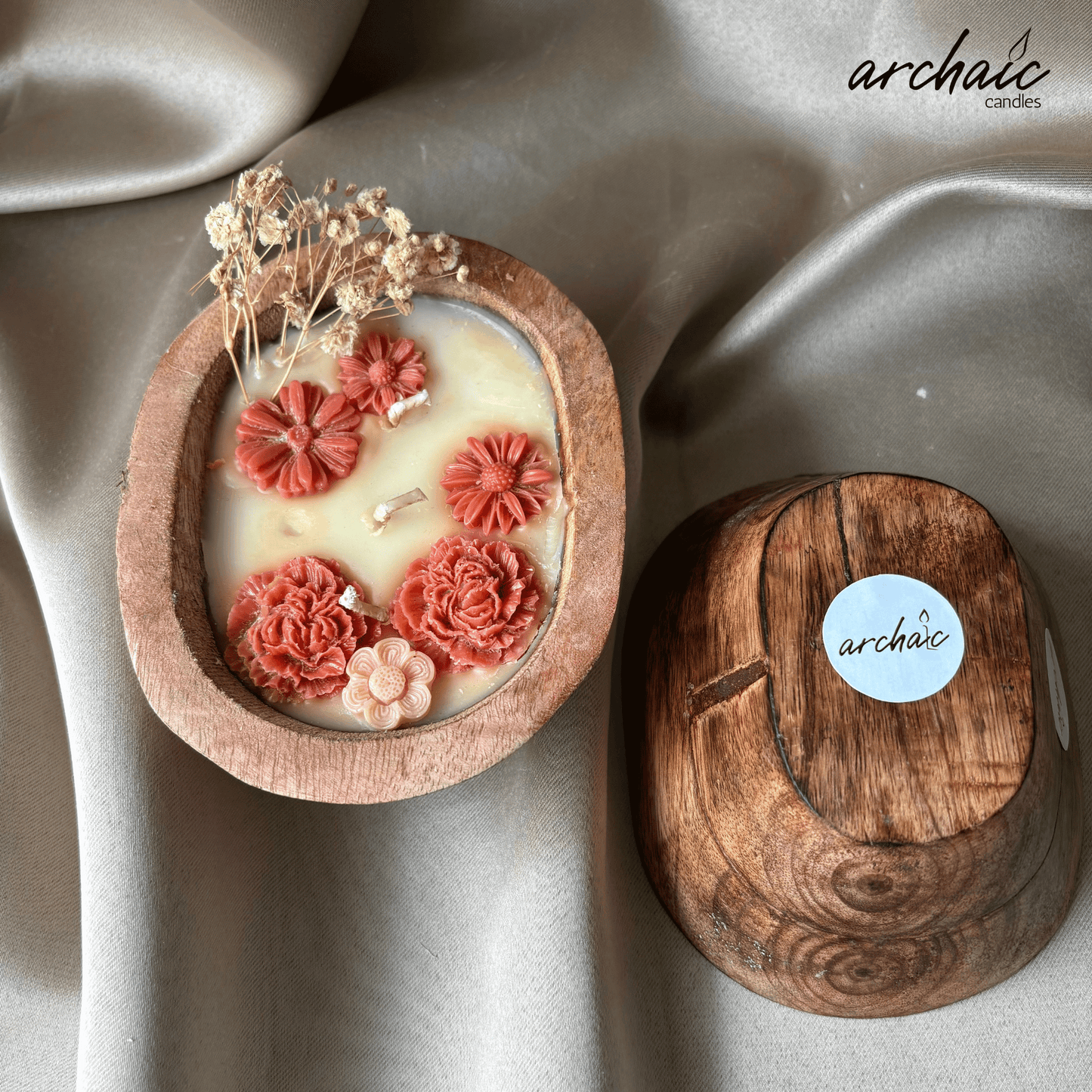 Wooden Small Boat Peach Flower Candle | Peach Drift| Pure Soy wax candle|