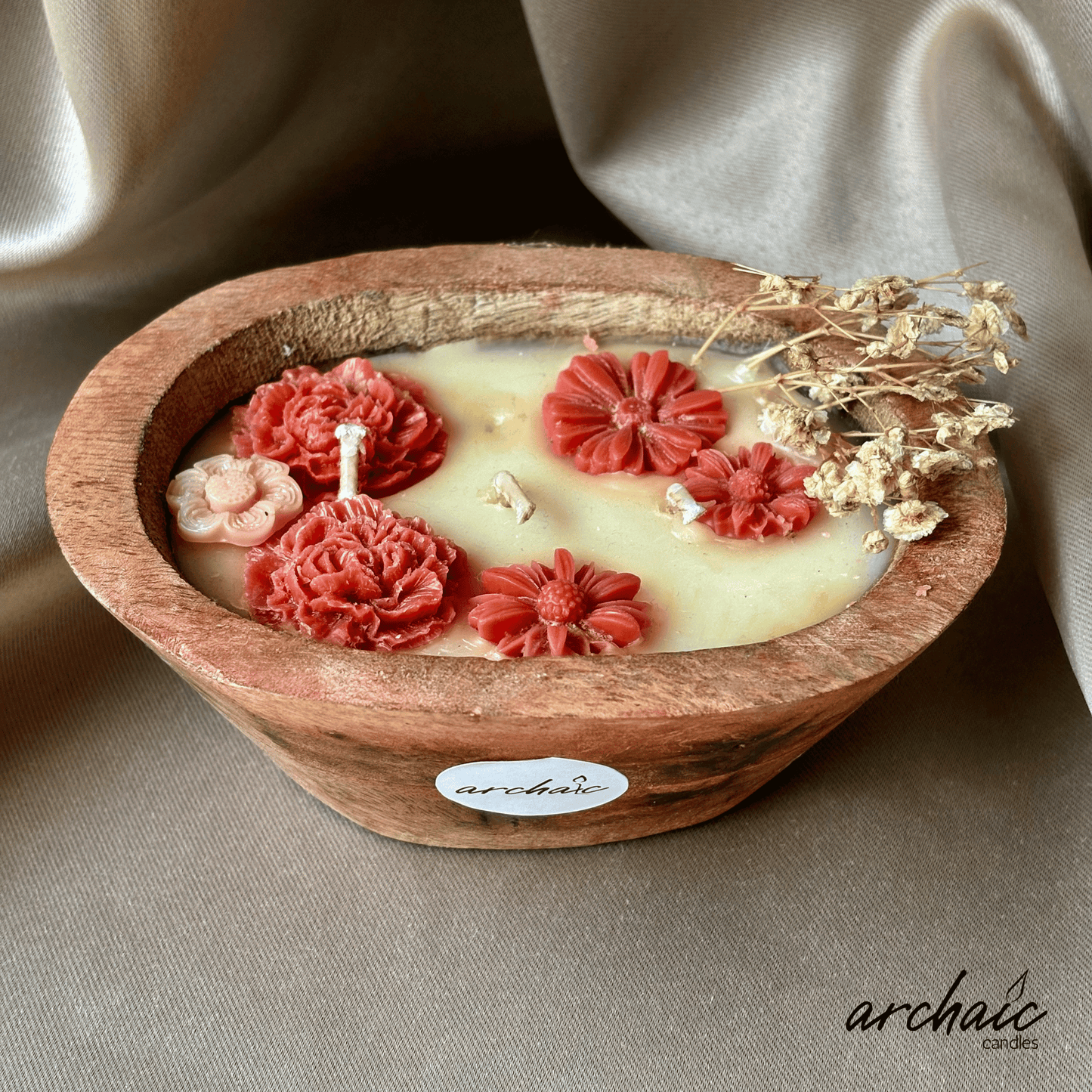 Wooden Small Boat Peach Flower Candle | Peach Drift| Pure Soy wax candle|