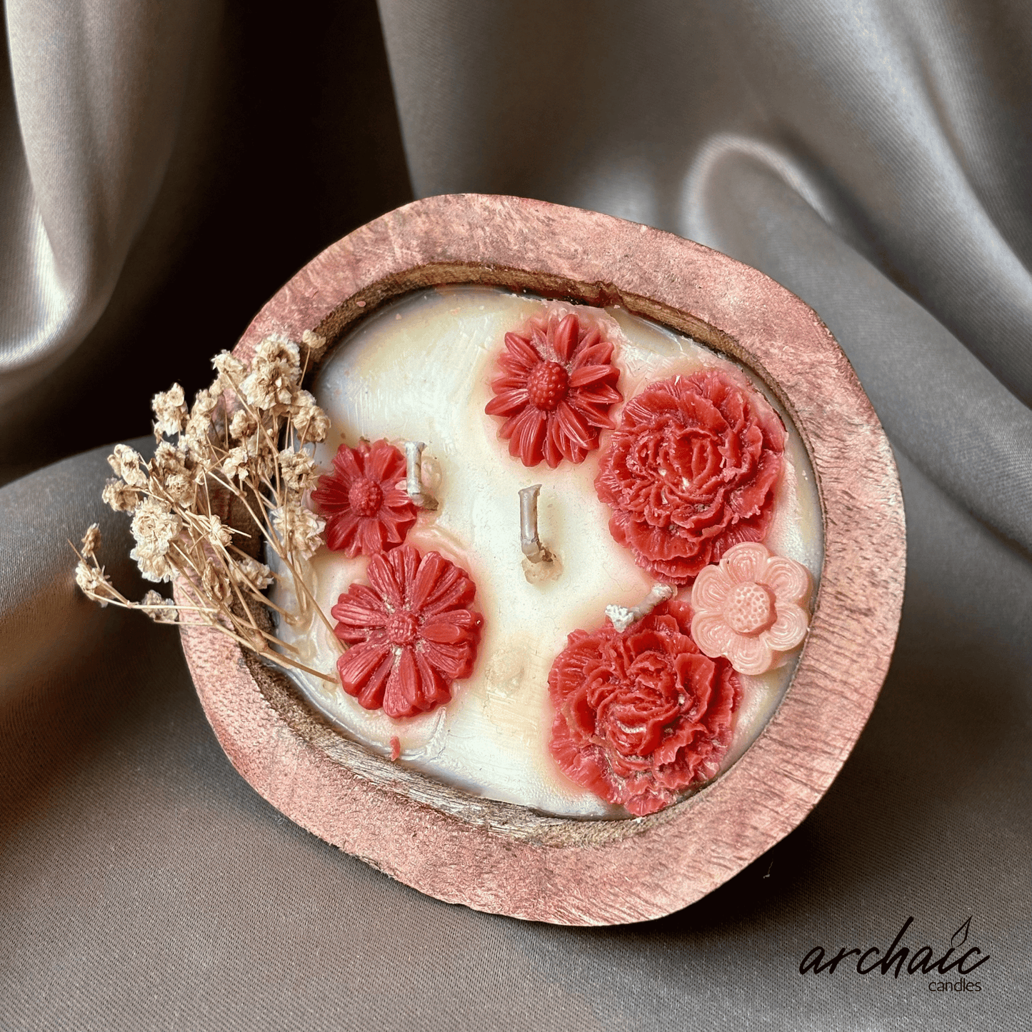 Wooden Small Boat Peach Flower Candle | Peach Drift| Pure Soy wax candle|