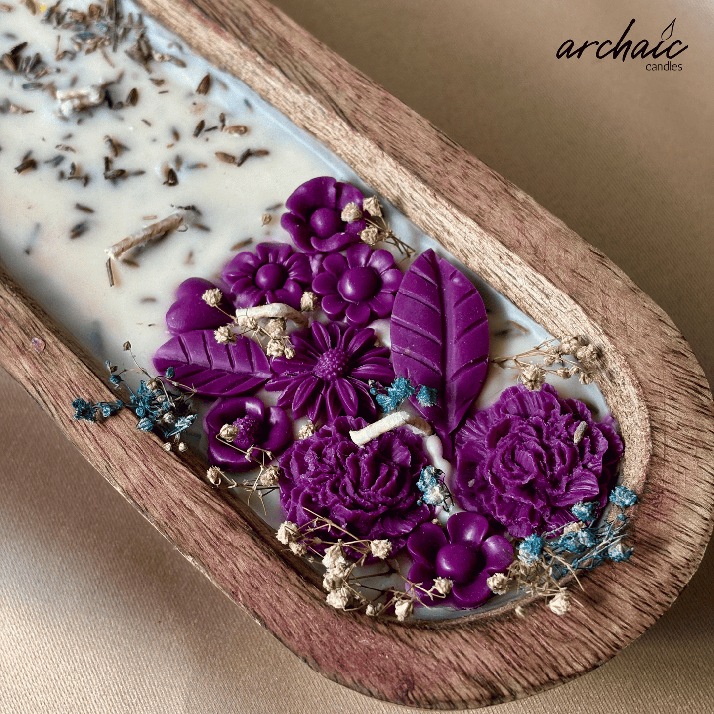 Purple Lavender Wooden Big Boat Candle| Amethyst Tide| Handcrafted Floral Soy Wax Candle