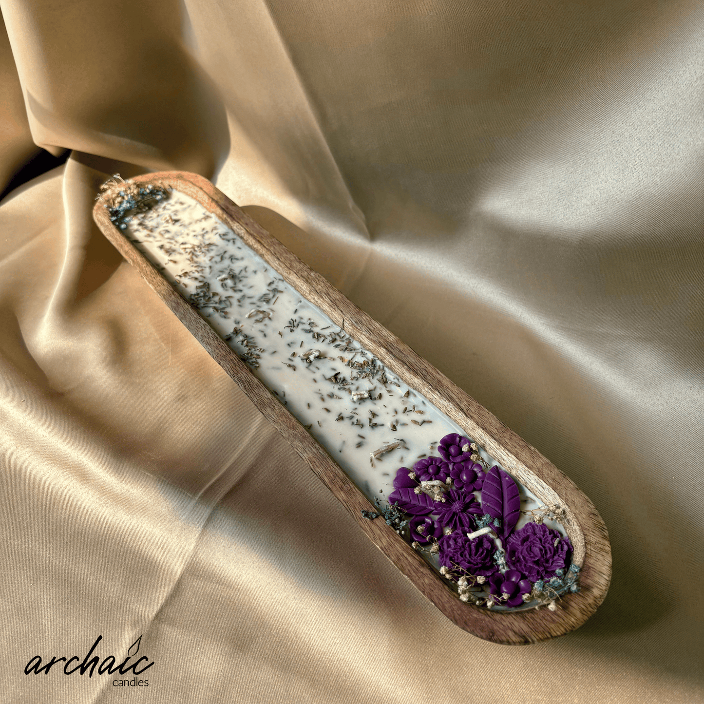 Purple Lavender Wooden Big Boat Candle| Amethyst Tide| Handcrafted Floral Soy Wax Candle