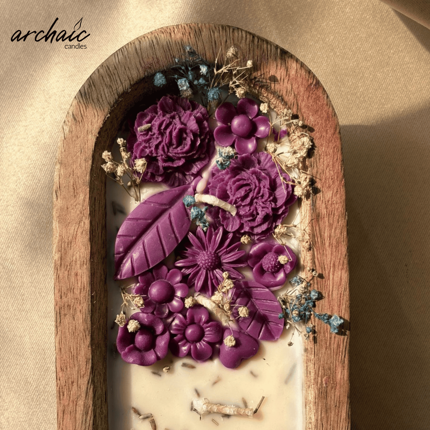 Purple Lavender Wooden Big Boat Candle| Amethyst Tide| Handcrafted Floral Soy Wax Candle