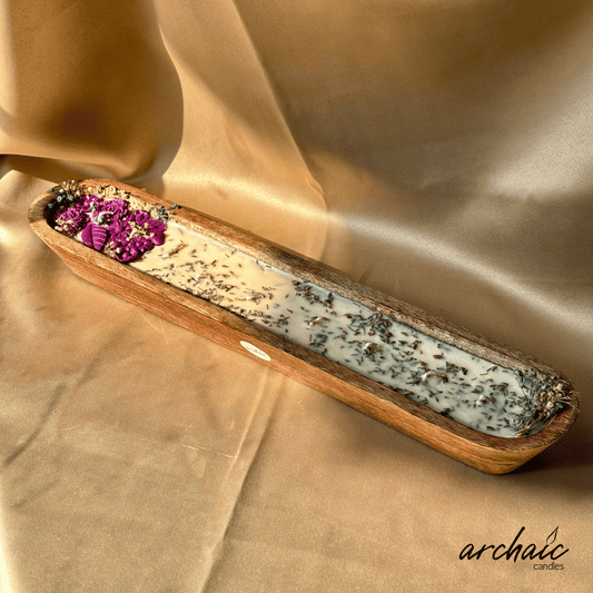 Purple Lavender Wooden Big Boat Candle| Amethyst Tide| Handcrafted Floral Soy Wax Candle