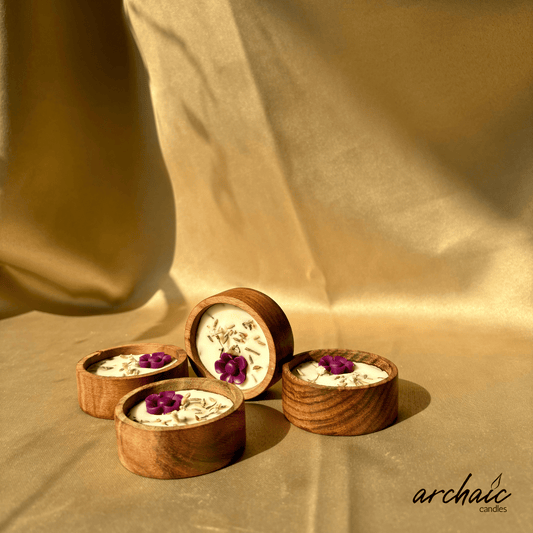 Wooden Small Circle Flower Scent candle | Blossom Glow| Pure soy wax candles