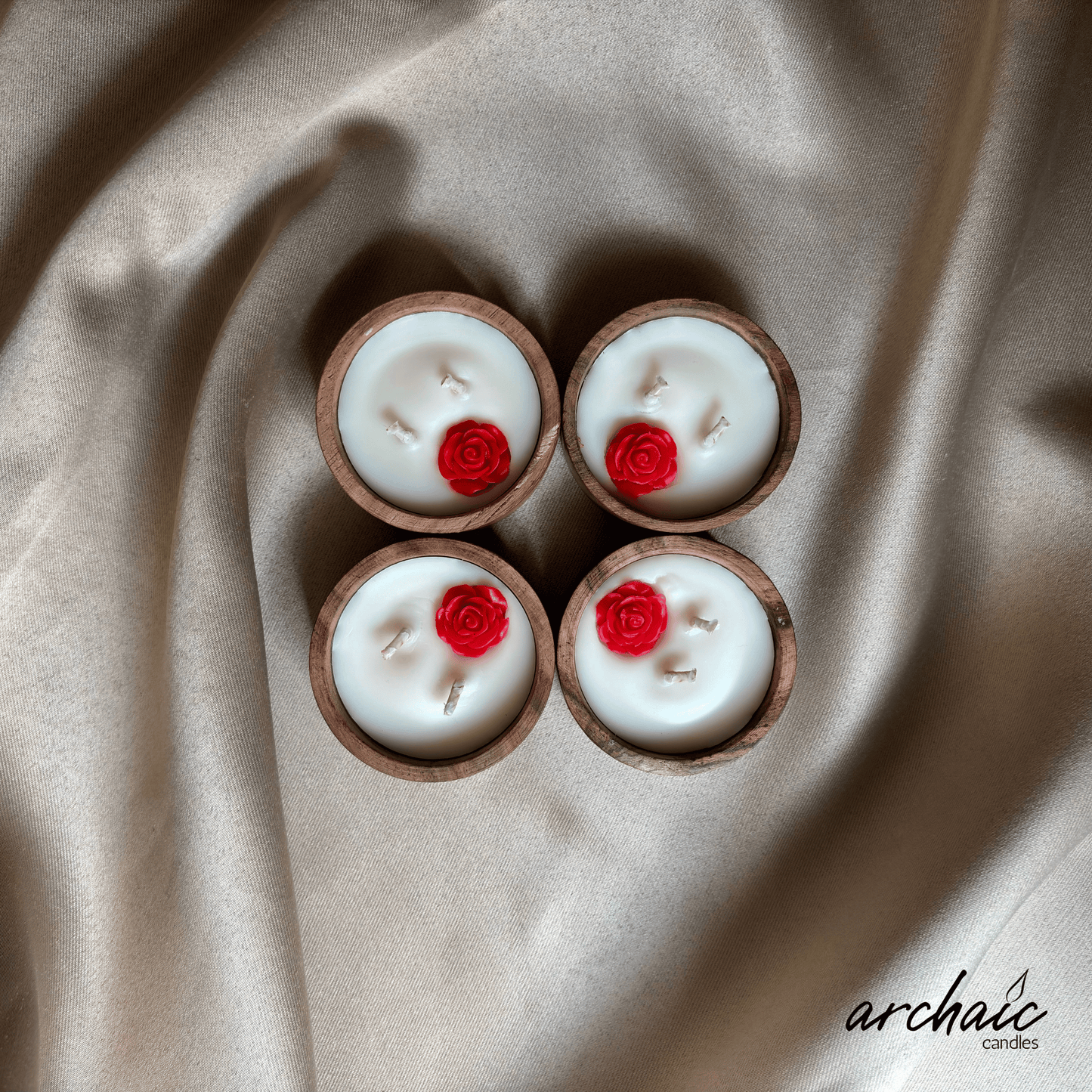 Wooden Small Circle Red Flower candle |Ruby Glow|Pure soy wax candles