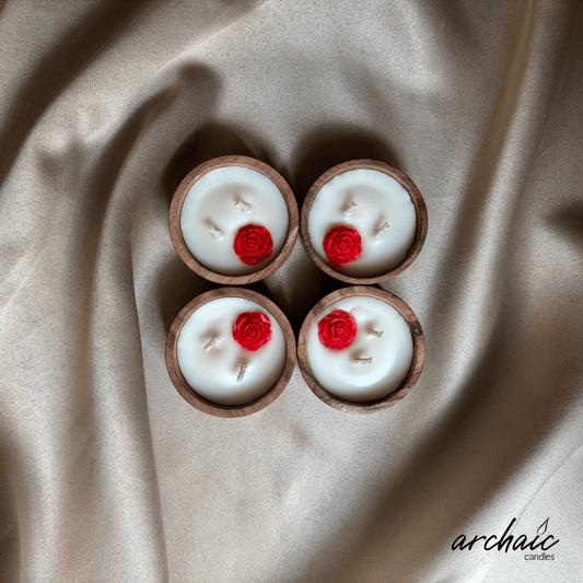 Wooden Small Circle Red Flower candle |Ruby Glow|Pure soy wax candles