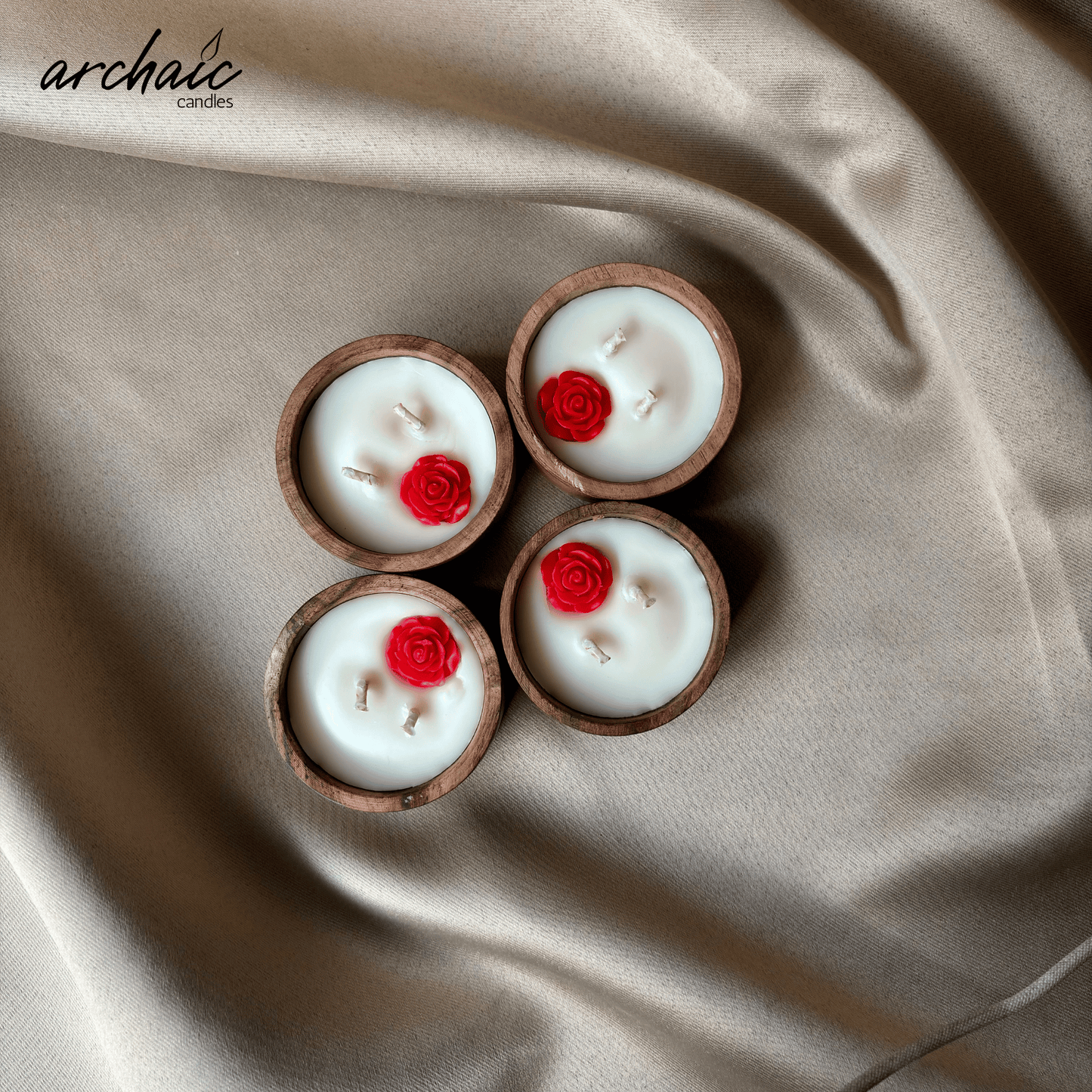 Wooden Small Circle Red Flower candle |Ruby Glow|Pure soy wax candles