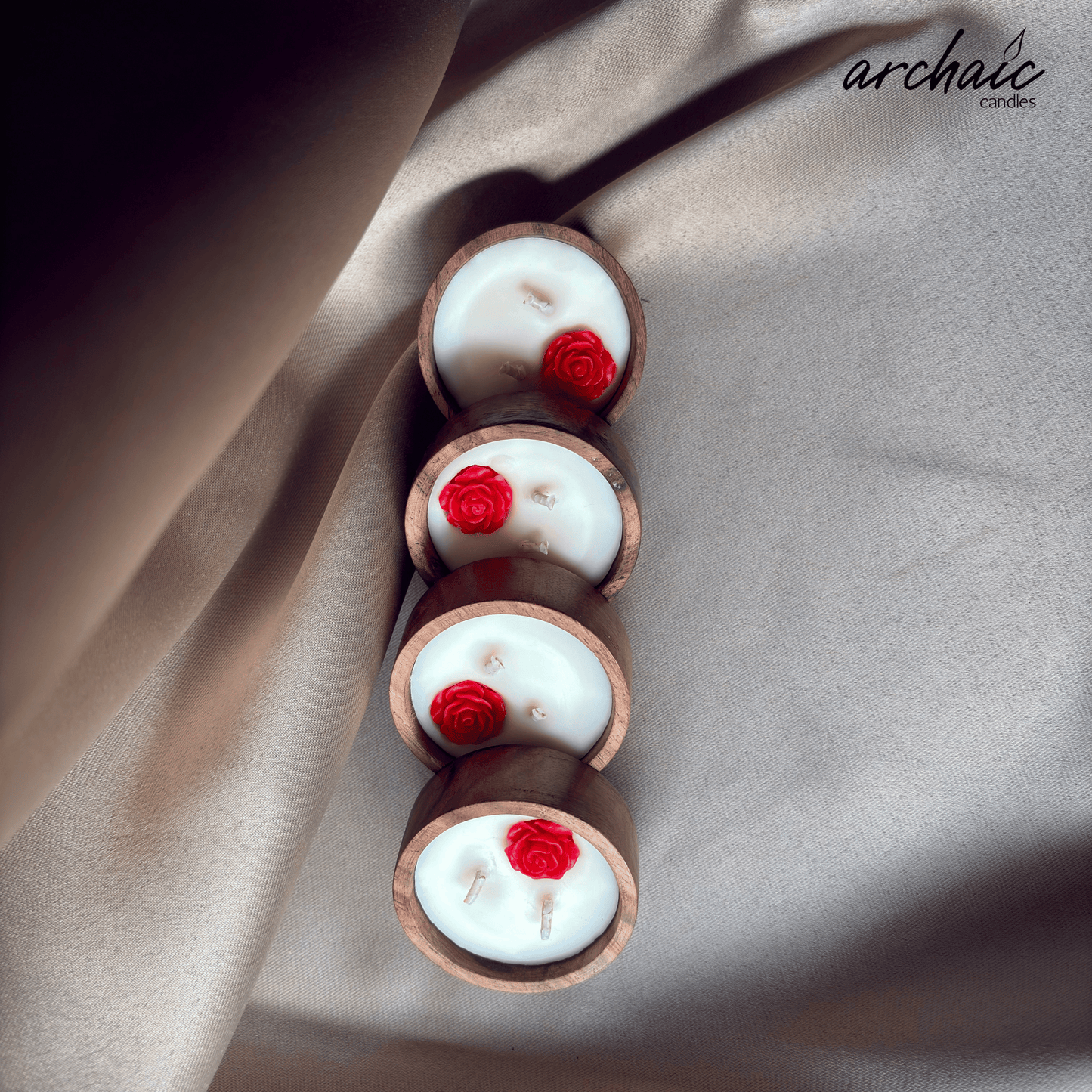 Wooden Small Circle Red Flower candle |Ruby Glow|Pure soy wax candles