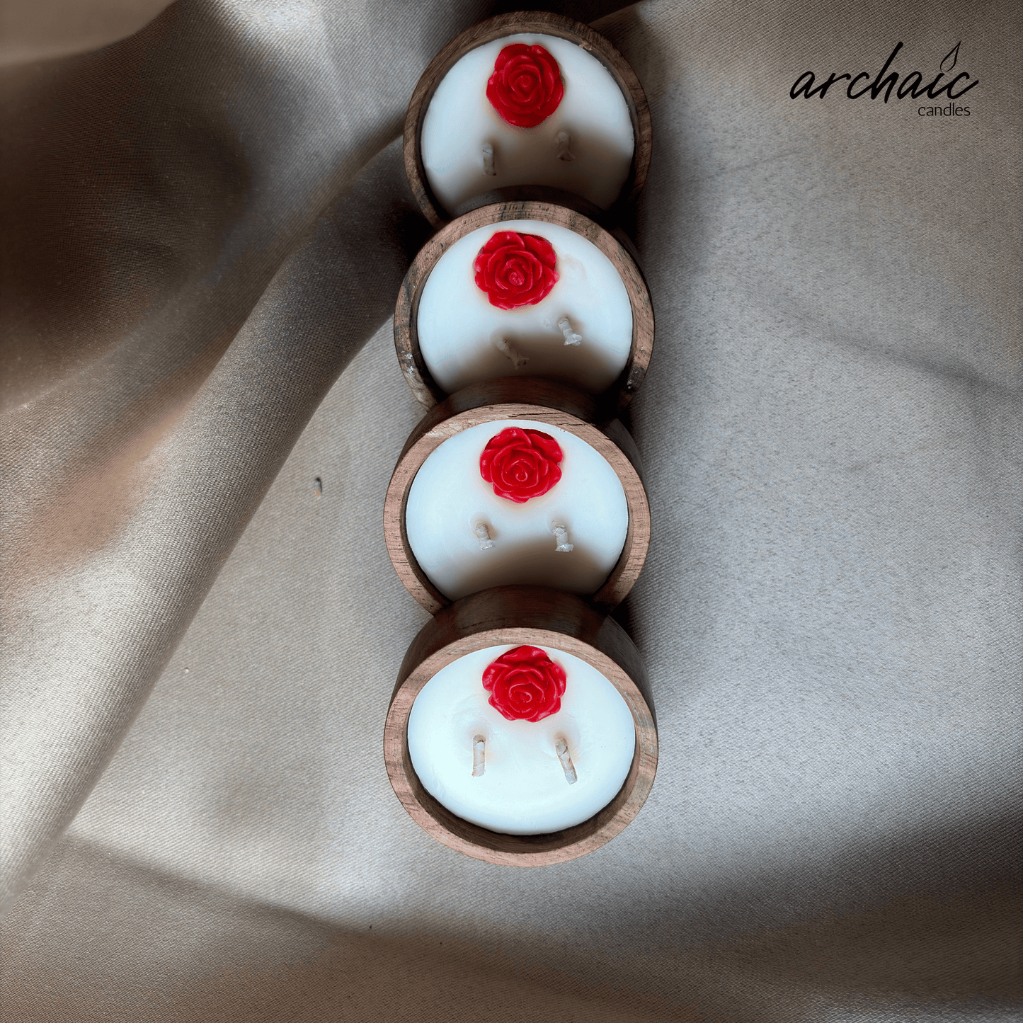 Wooden Small Circle Red Flower candle |Ruby Glow|Pure soy wax candles