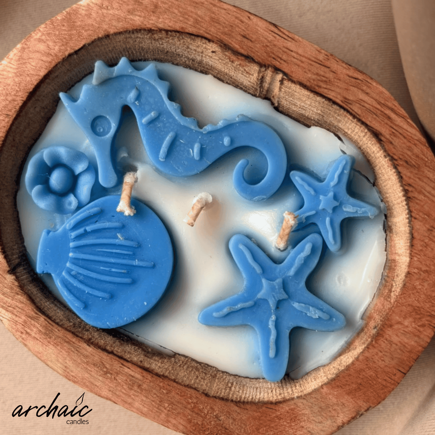 Blue Sea Breeze Wooden Boat Candle|Azure Drift|  Handcrafted Soy Wax Ocean Decor Candle