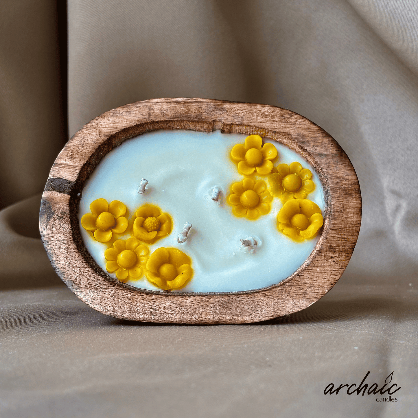 Wooden Small Boat Yellow flower candle | Sunshine Voyage| Pure soy wax candles