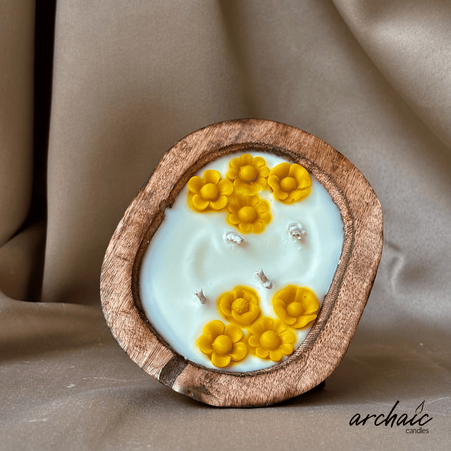 Wooden Small Boat Yellow flower candle | Sunshine Voyage| Pure soy wax candles