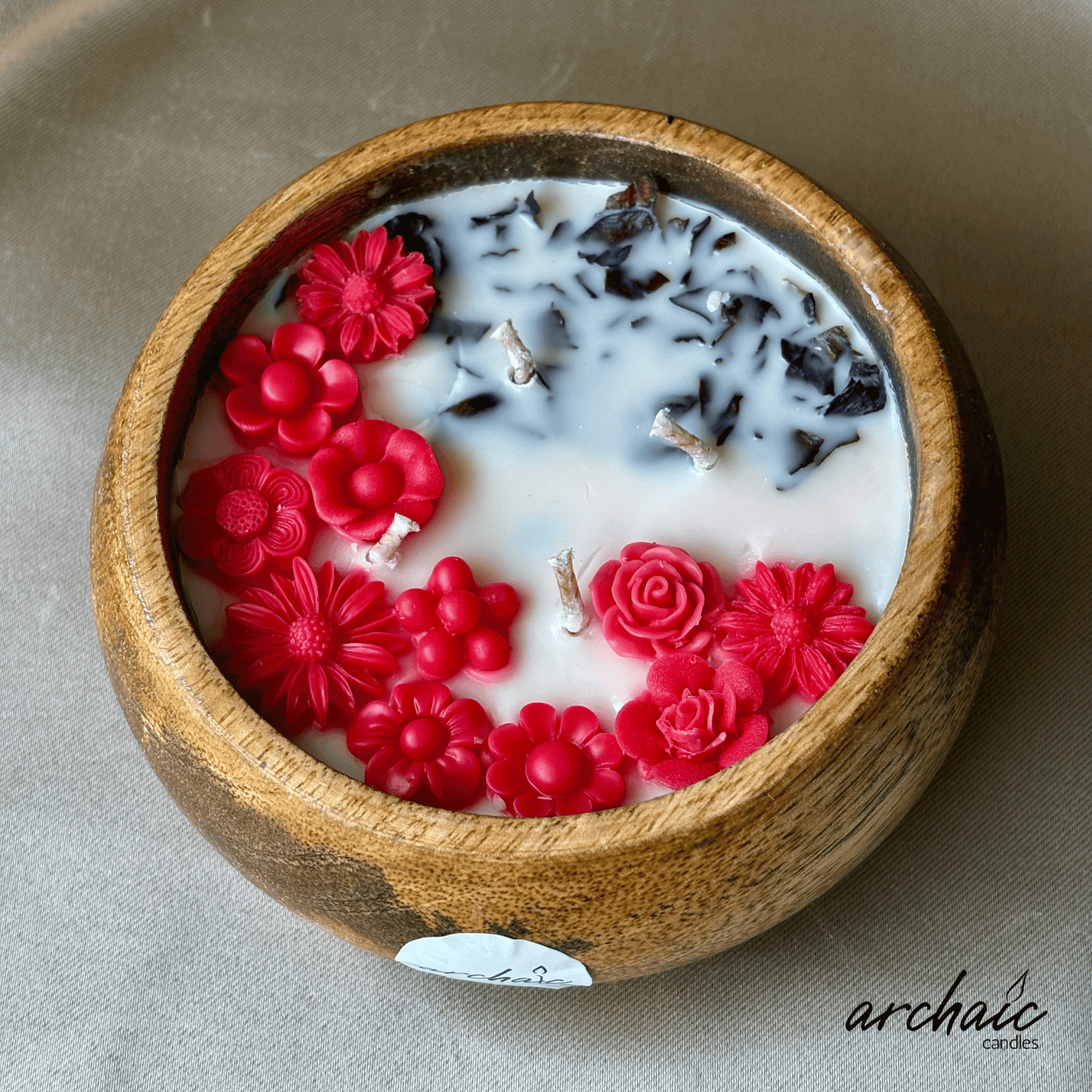 Wooden Bowl Red Small Flowers Scent candle | Ruby Petal| Pure soy wax candles