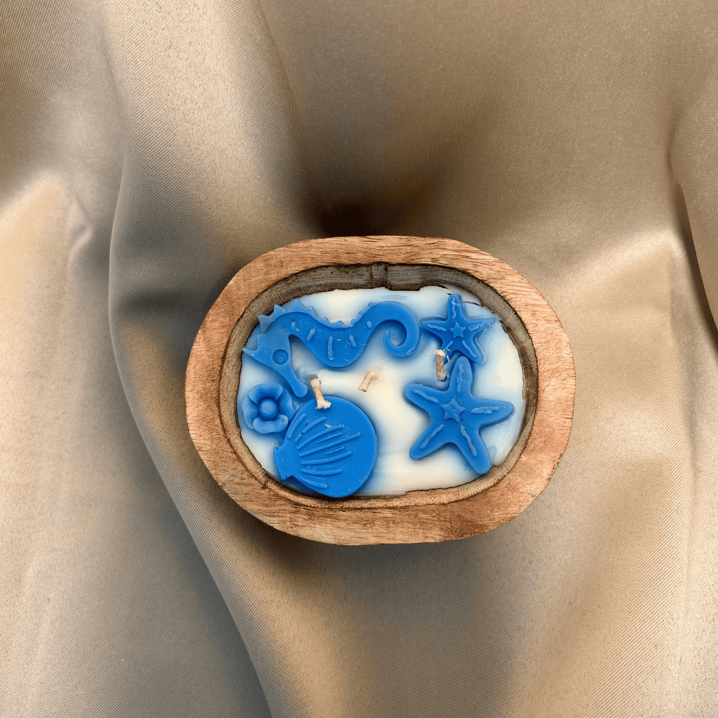 Blue Sea Breeze Wooden Boat Candle|Azure Drift|  Handcrafted Soy Wax Ocean Decor Candle