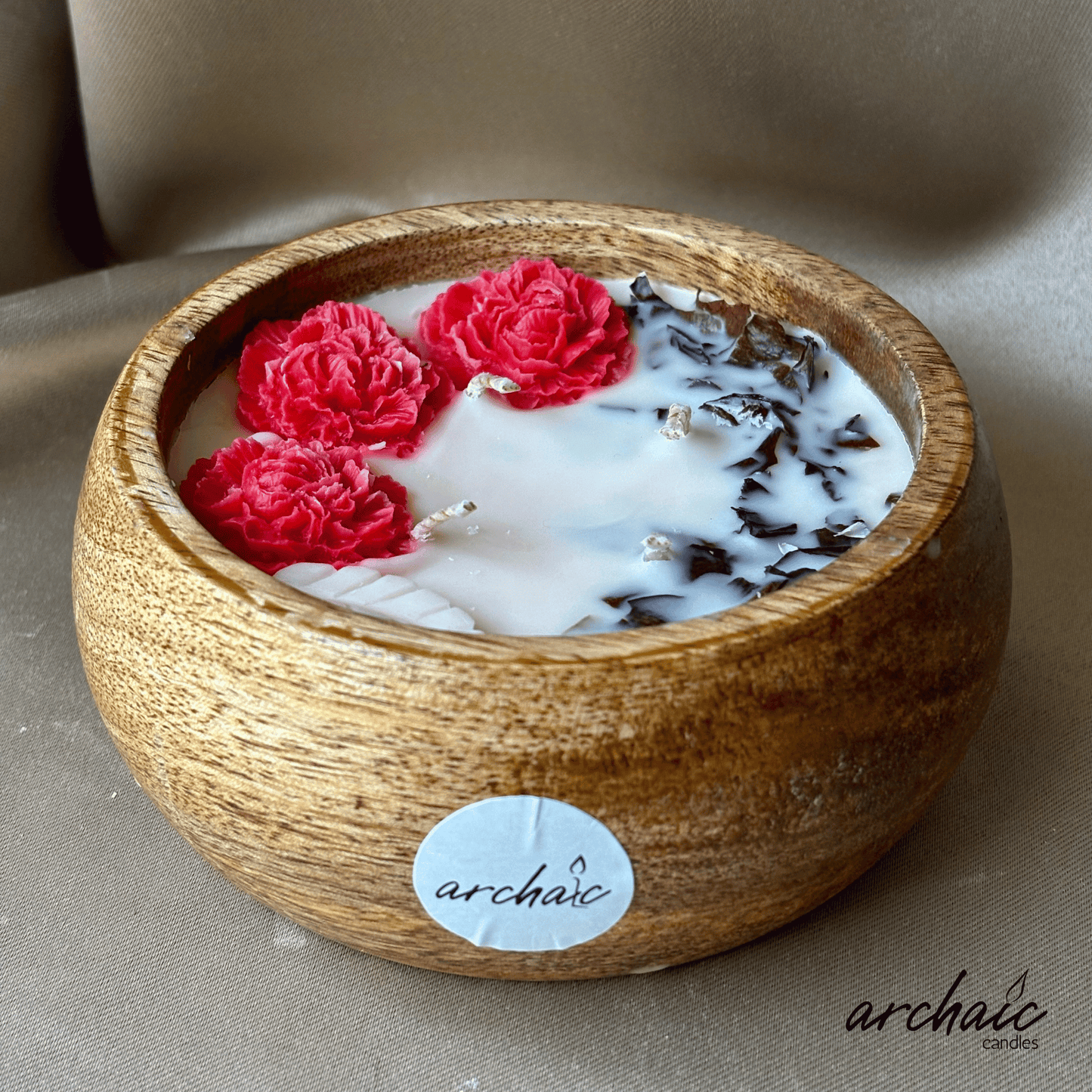 Wooden Bowl Red Rose Flower candle |Crimson Ember Glow| Pure soy wax candles