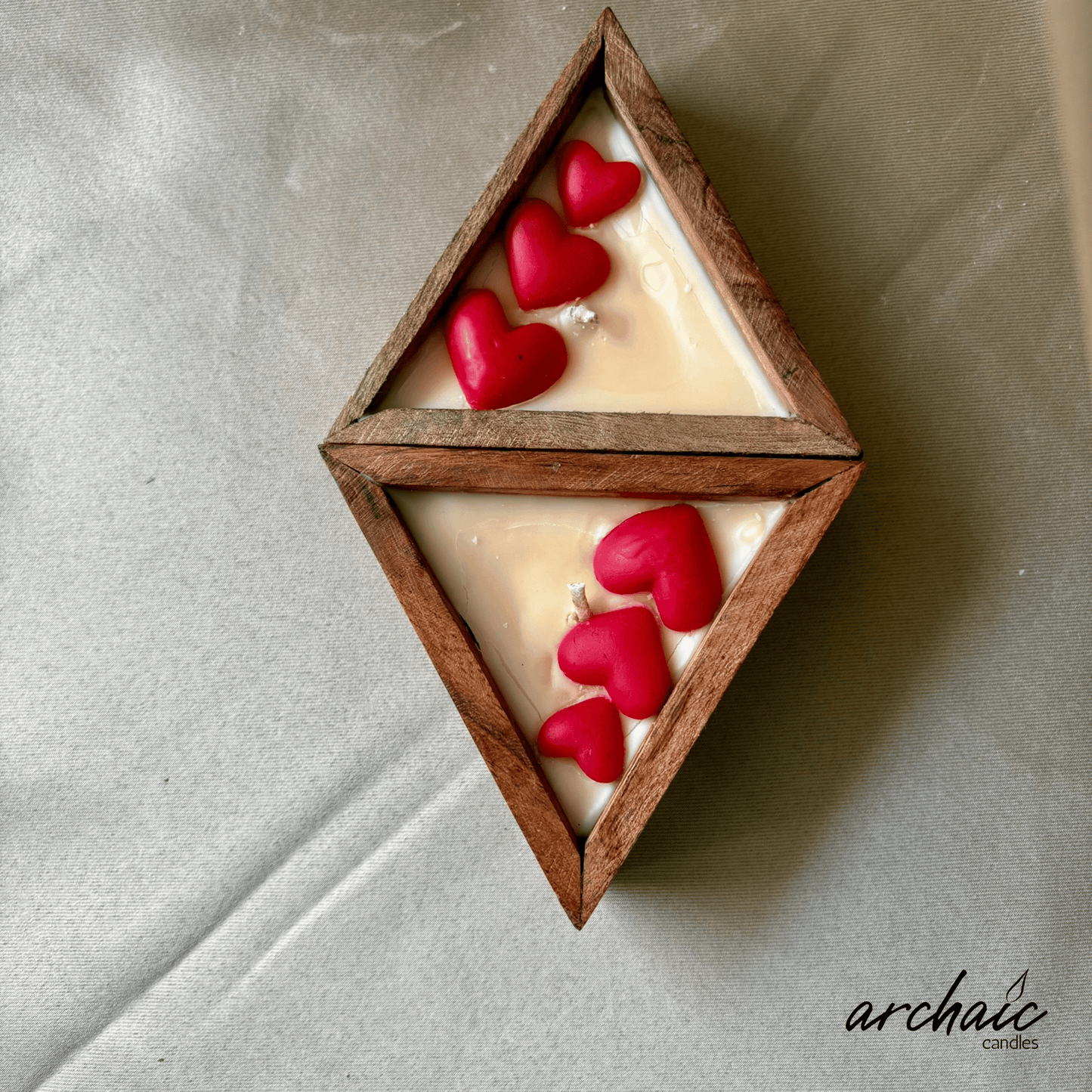 Triangle Shaped Red hearts Scent candle | Crimson Ember| Pure soy wax candles