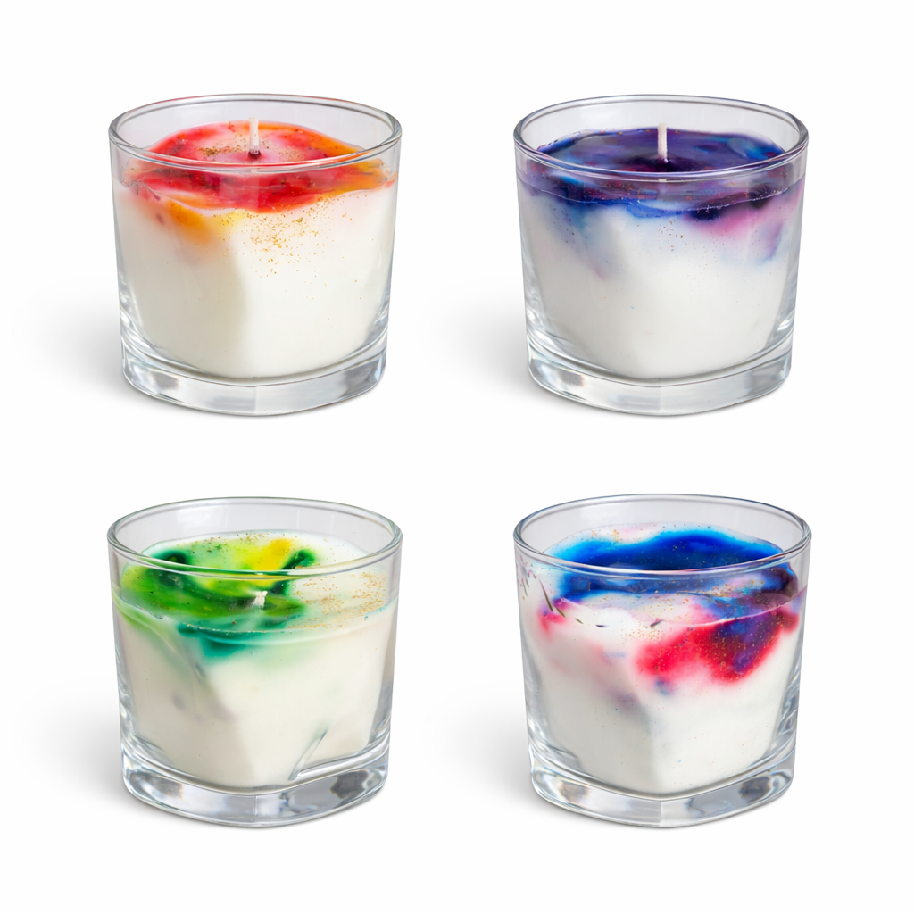 Chromatic Flow multicolor soy wax candle in wabi-sabi glass tumbler Product