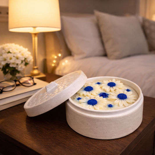 Blue Daisy Calm – Ceramic Vessel Soy Wax Candle | Archaic
