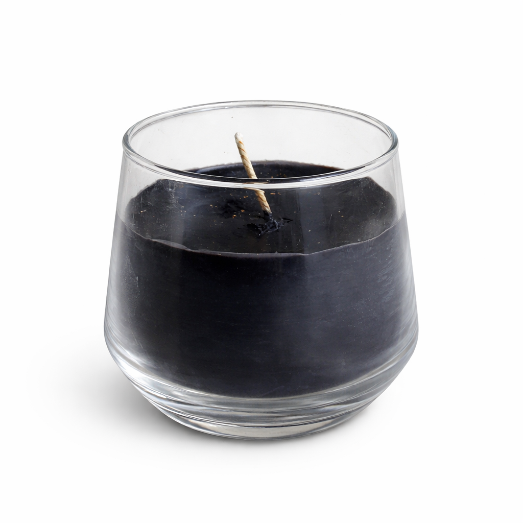 midnight noir black soy wax candle in glass tumbler plain